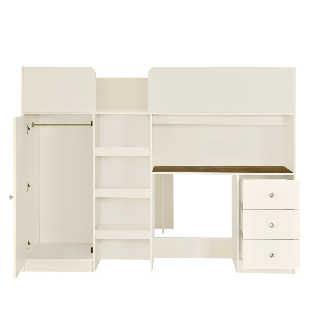 Full size loft bed in bedroom setting