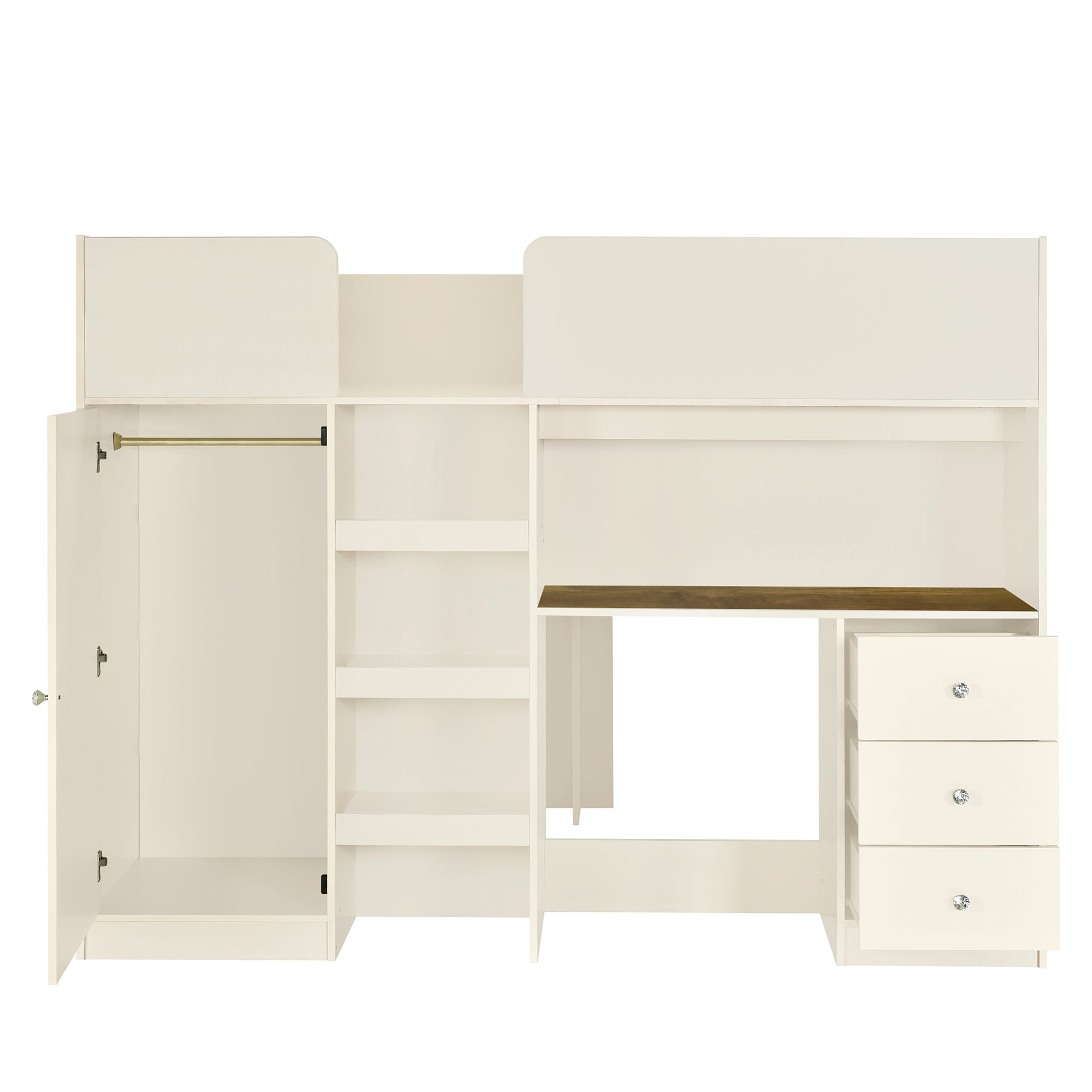 Full size loft bed in bedroom setting