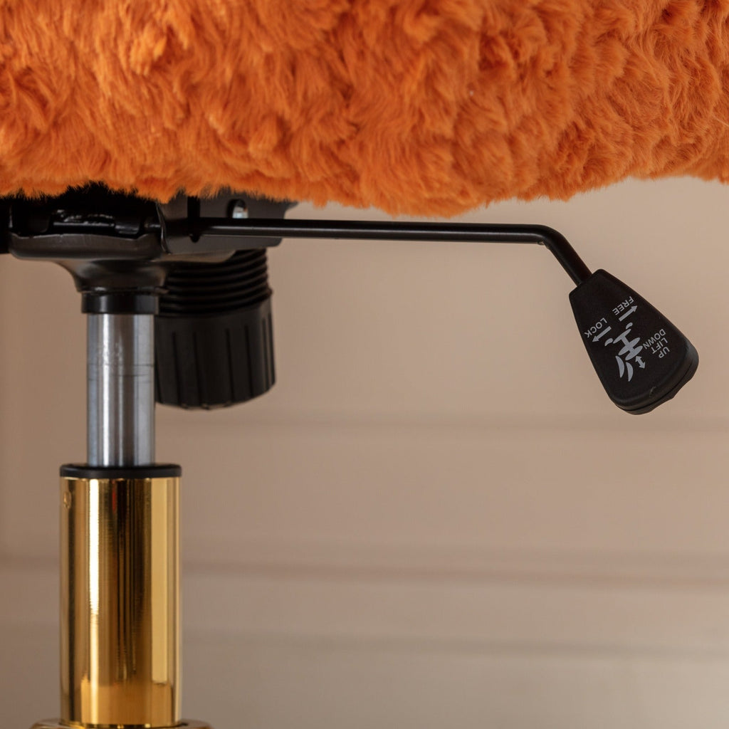 Faux Fur Office Chair — 40° Reclining with Gold Metal Base & Wheels