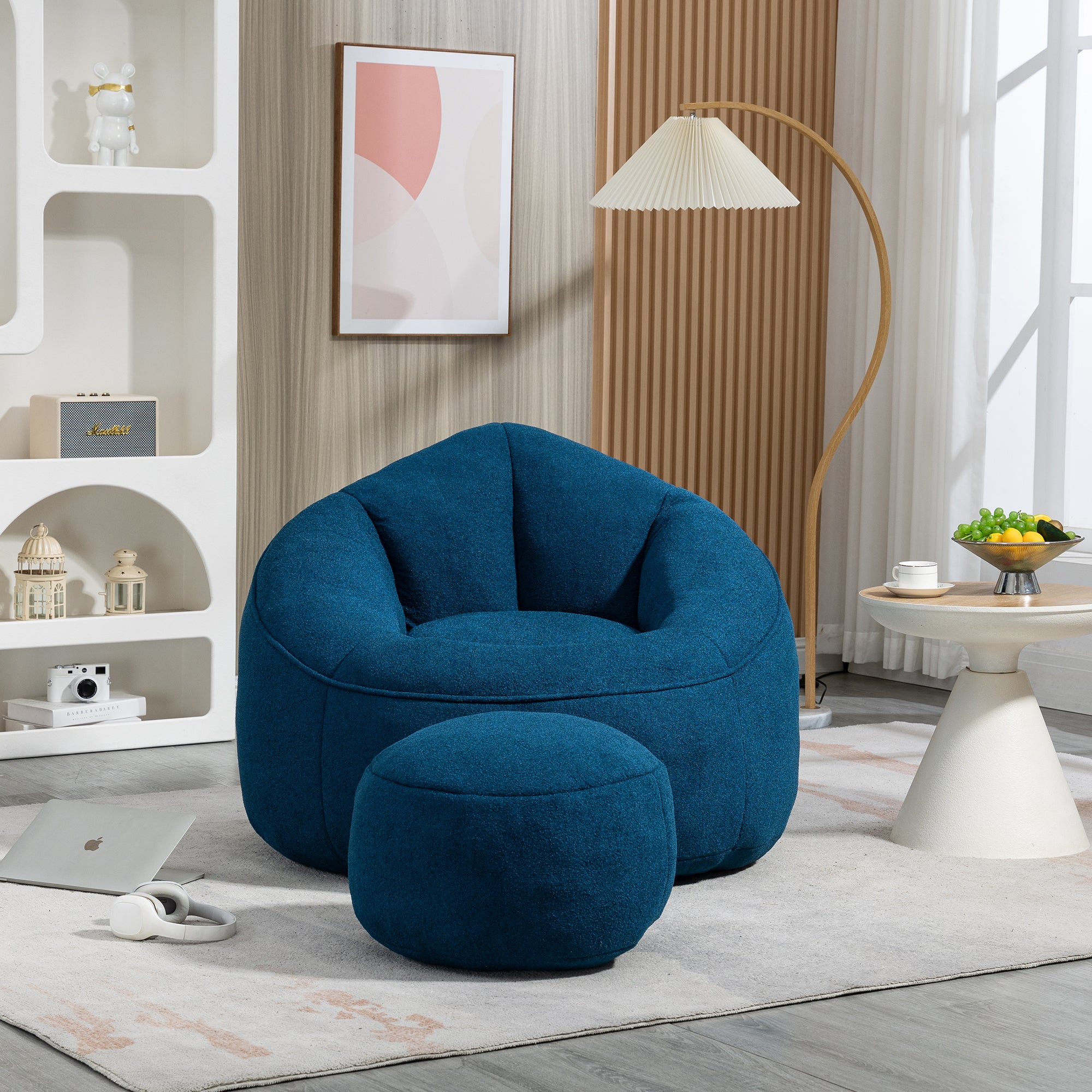 Bean bag chair and footrest set — side view