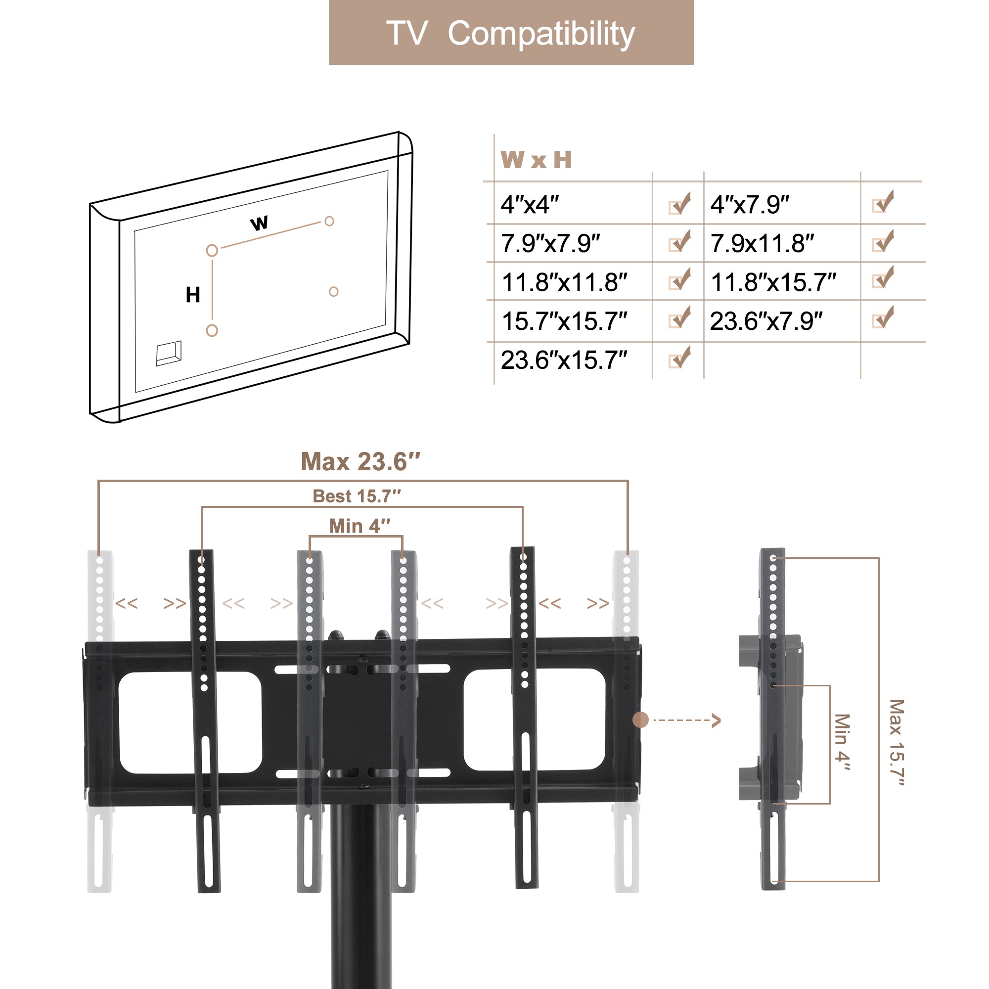 Floor TV stand with cable management back tube