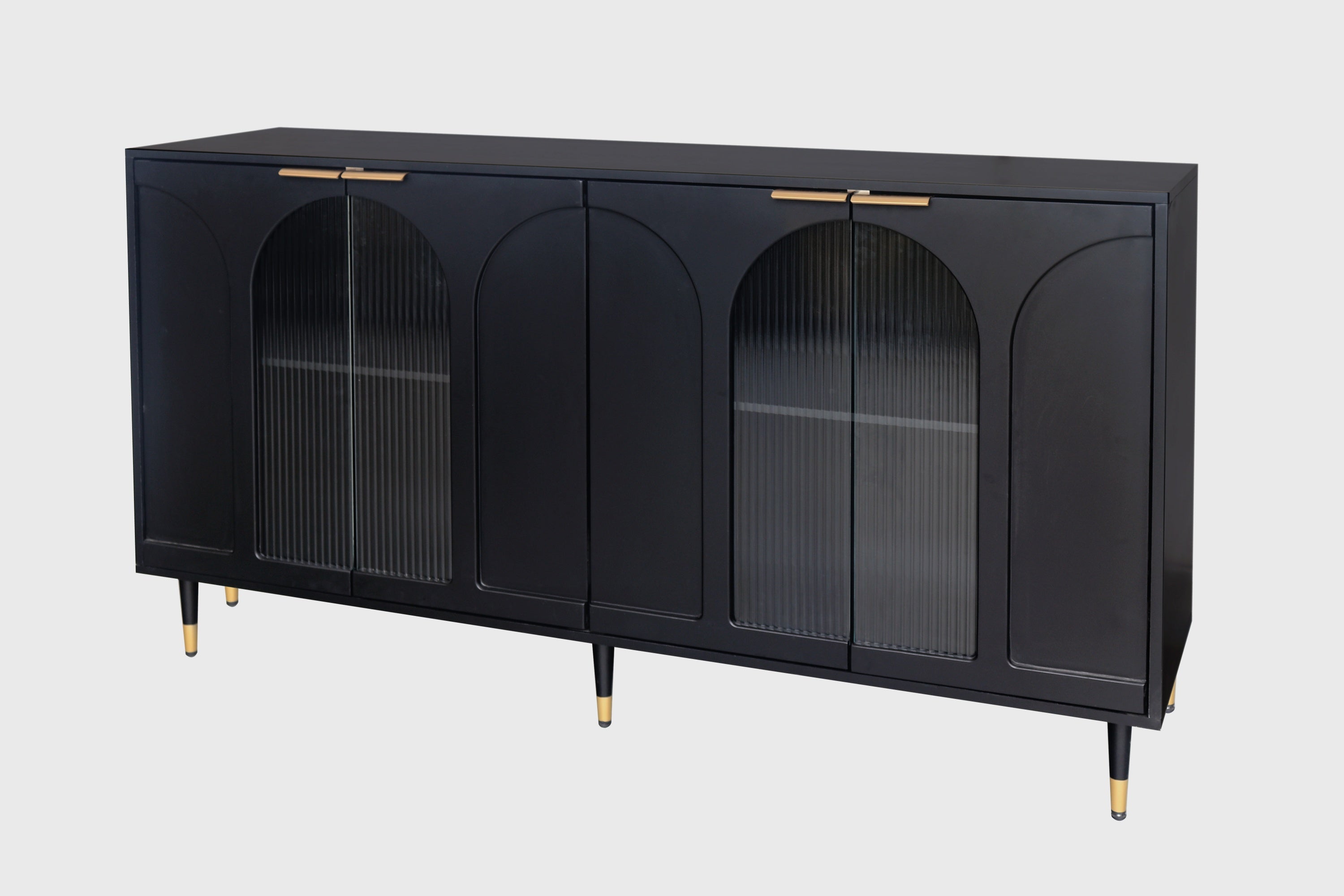 Traditional sideboard cabinet matte black lacquered glass doors