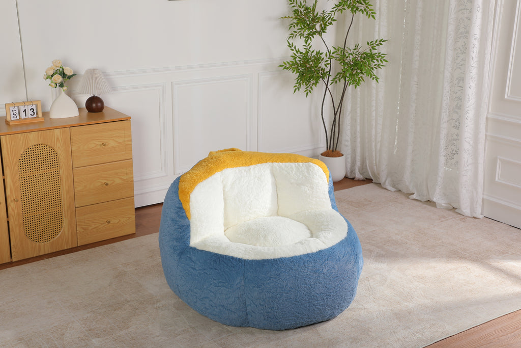 Blue white yellow bean bag chair product photo
