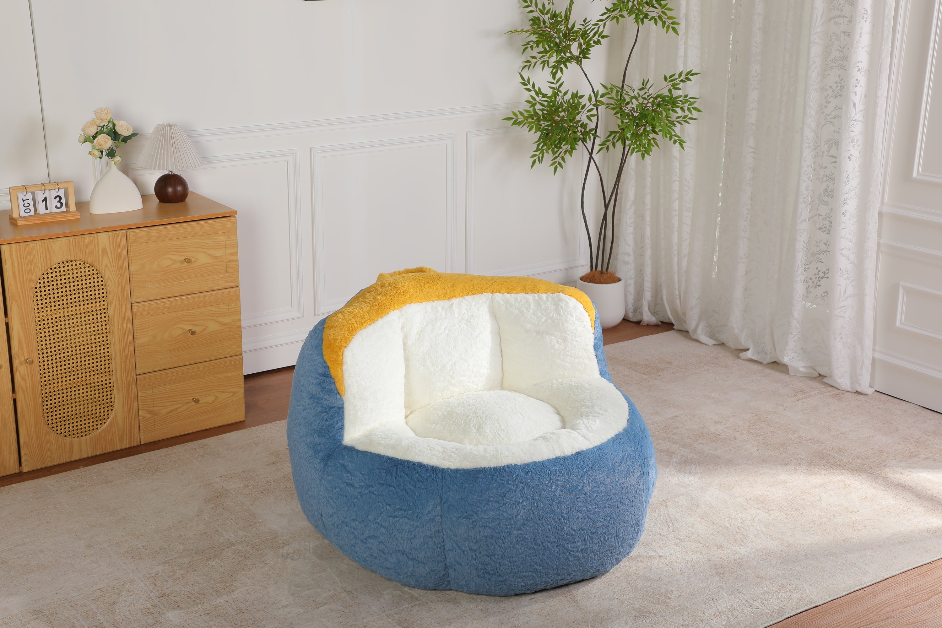 Blue white yellow bean bag chair product photo