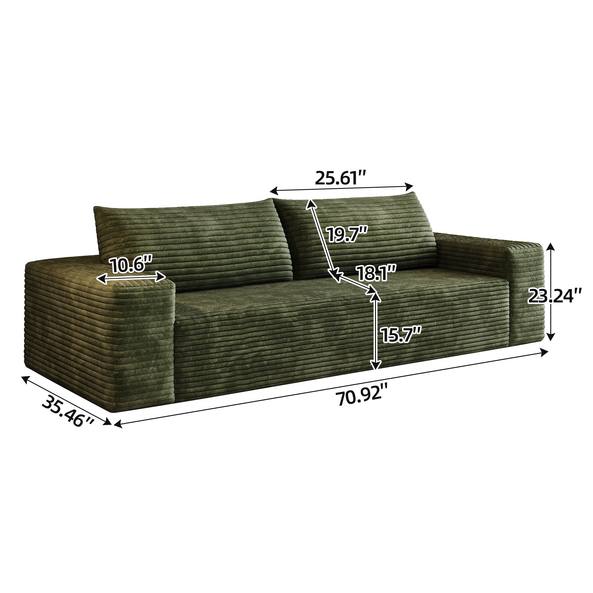 Green corduroy 3-seater sofa in living room setting