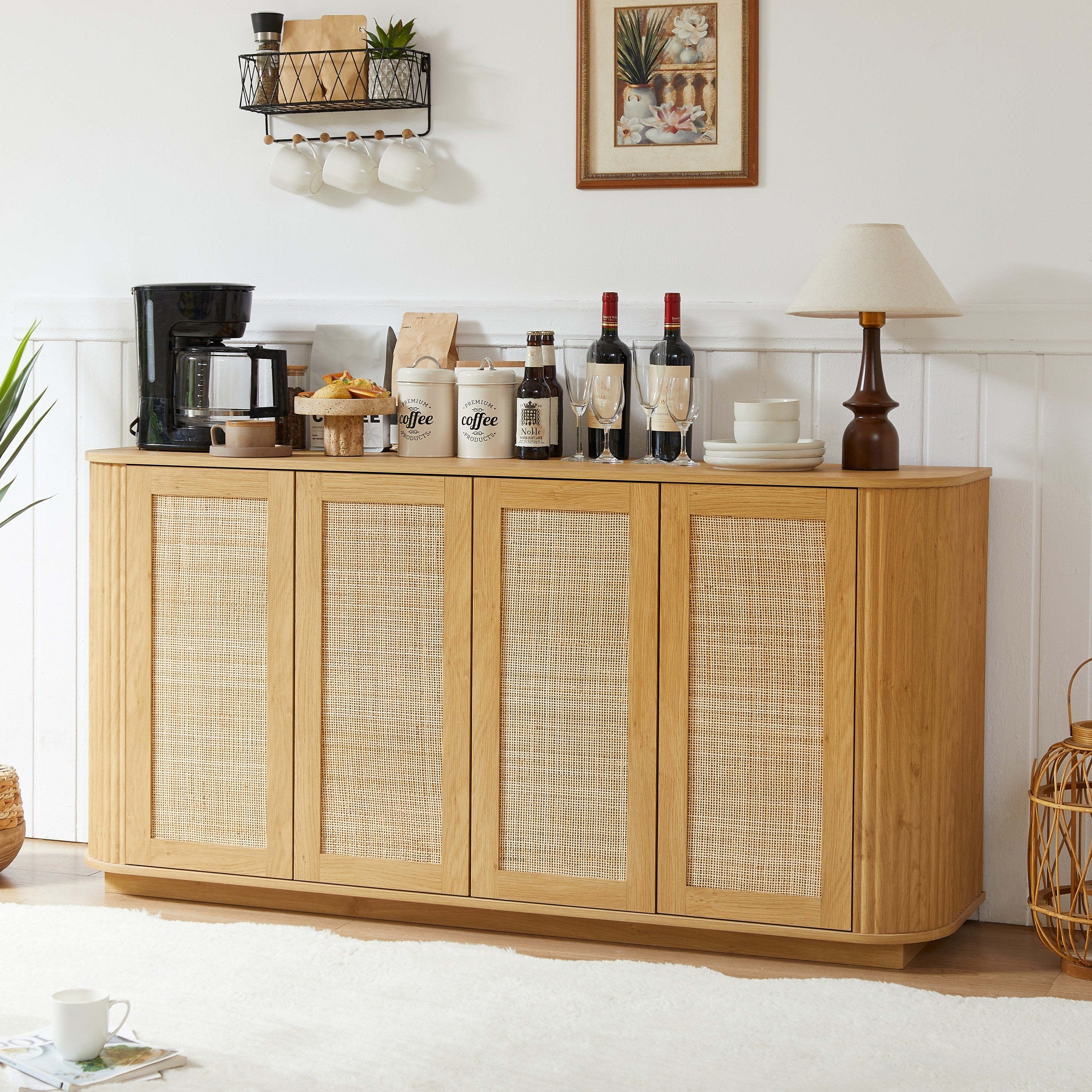 64-inch contemporary TV stand natural wood finish