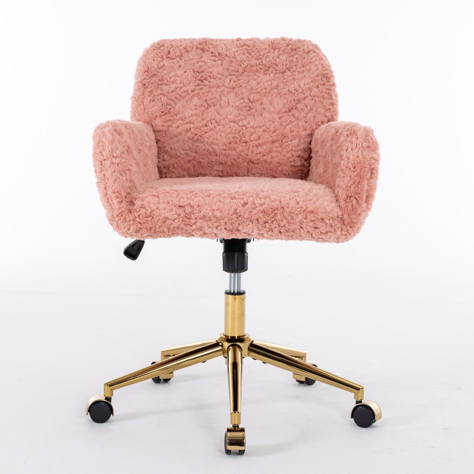Faux Fur Office Chair — 40° Reclining with Gold Metal Base & Wheels