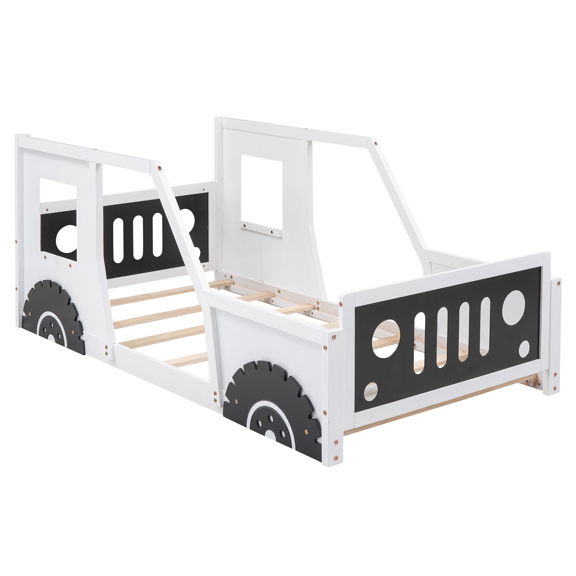 White twin car-shaped platform bed — product photo