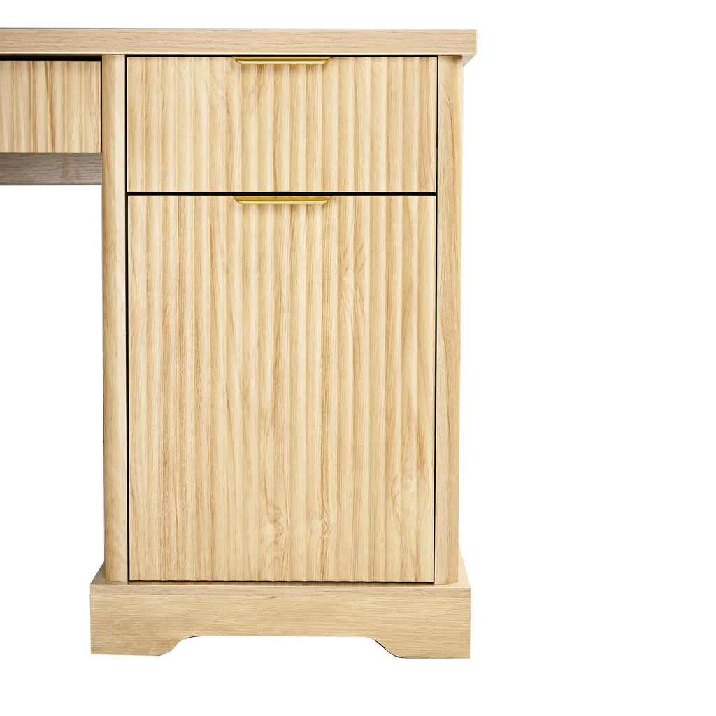 Fluted Office Desk with Pegboard, Charging Station, Keyboard Tray & Storage — 55-Inch