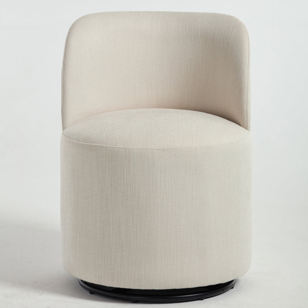 Set Of 1 Upholstered Kitchen & Dining Room Barrel Chair, Mid Century Modern Round Linen Dining Chair, 360 Degree Swivel Comfy Armless Accent Makeup Vanity Side Chair for Bedroom Living Room