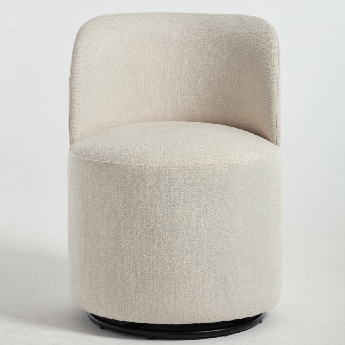 Set Of 1 Upholstered Kitchen & Dining Room Barrel Chair, Mid Century Modern Round Linen Dining Chair, 360 Degree Swivel Comfy Armless Accent Makeup Vanity Side Chair for Bedroom Living Room