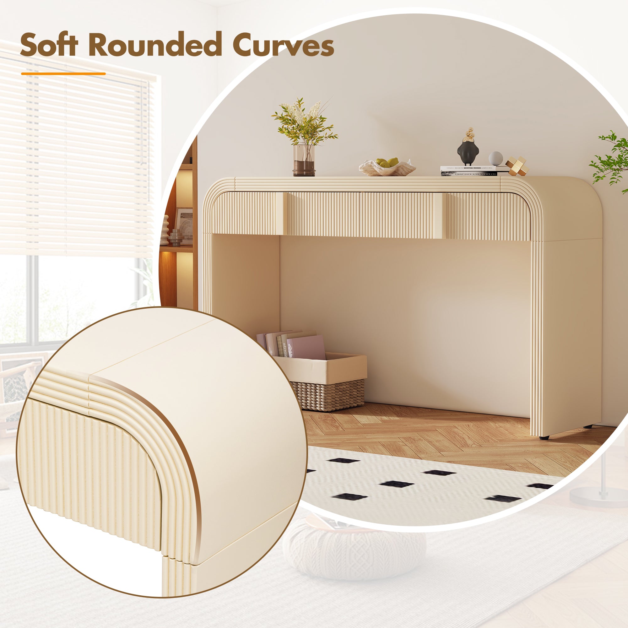 Apricot cream glossy console table rounded curves profile