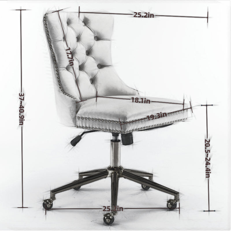 Velvet Office Chair — Button-Tufted with Gold Metal Base & Wheels