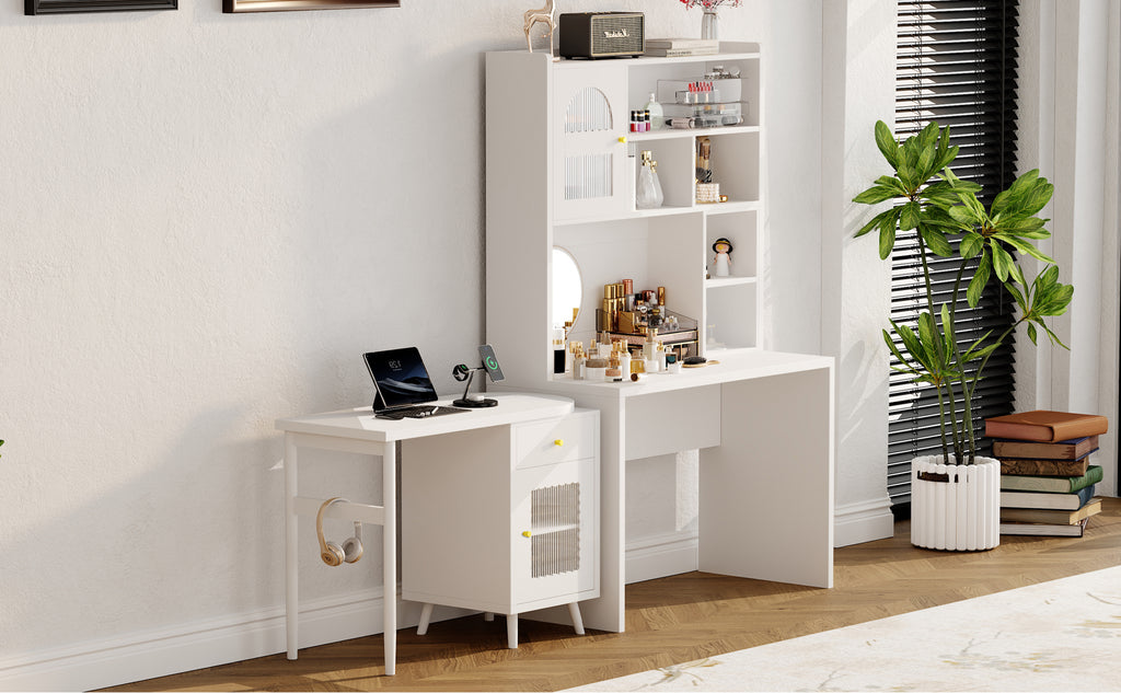 White home office desk cabinet shelf organization
