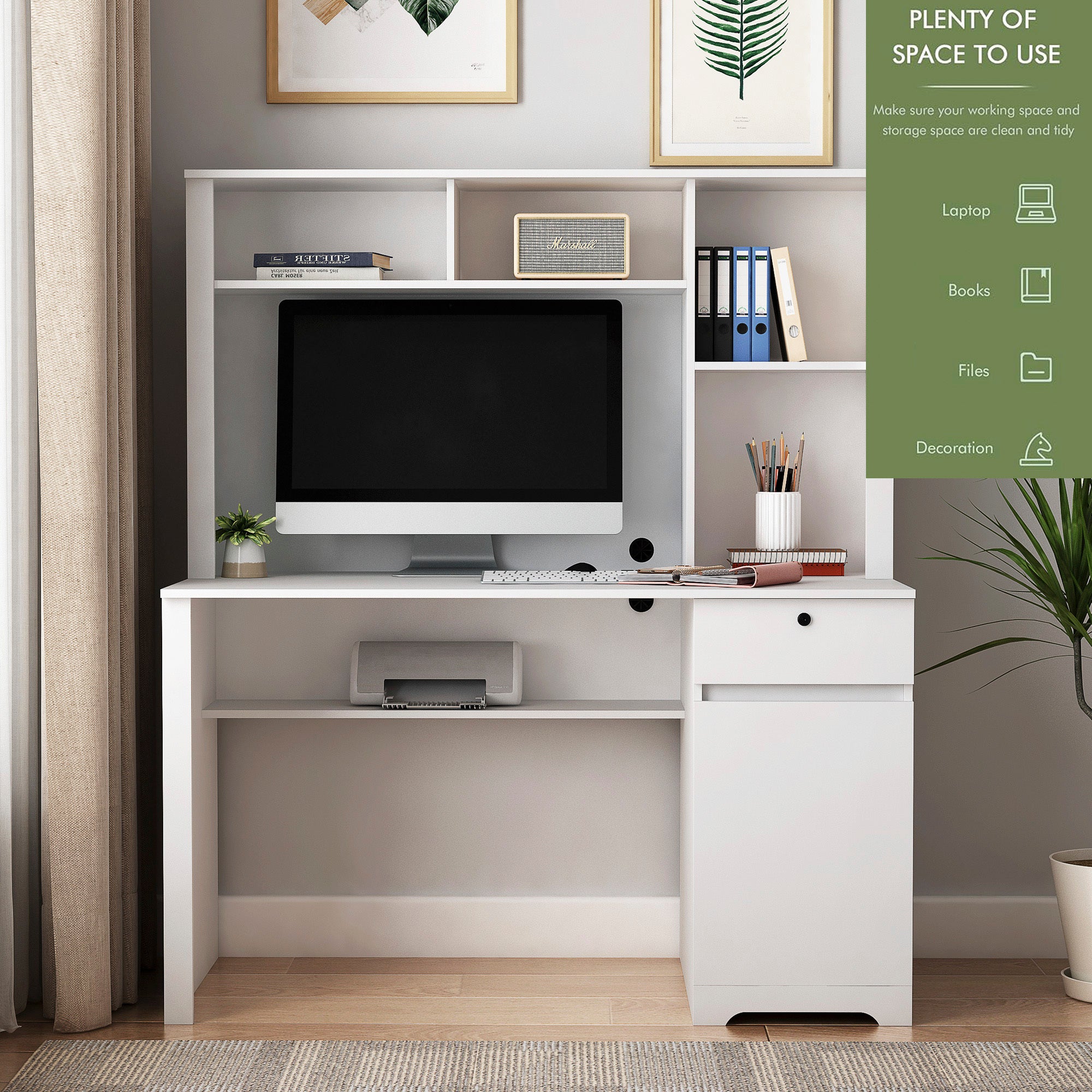 Computer desk raised monitor stand and wide work surface