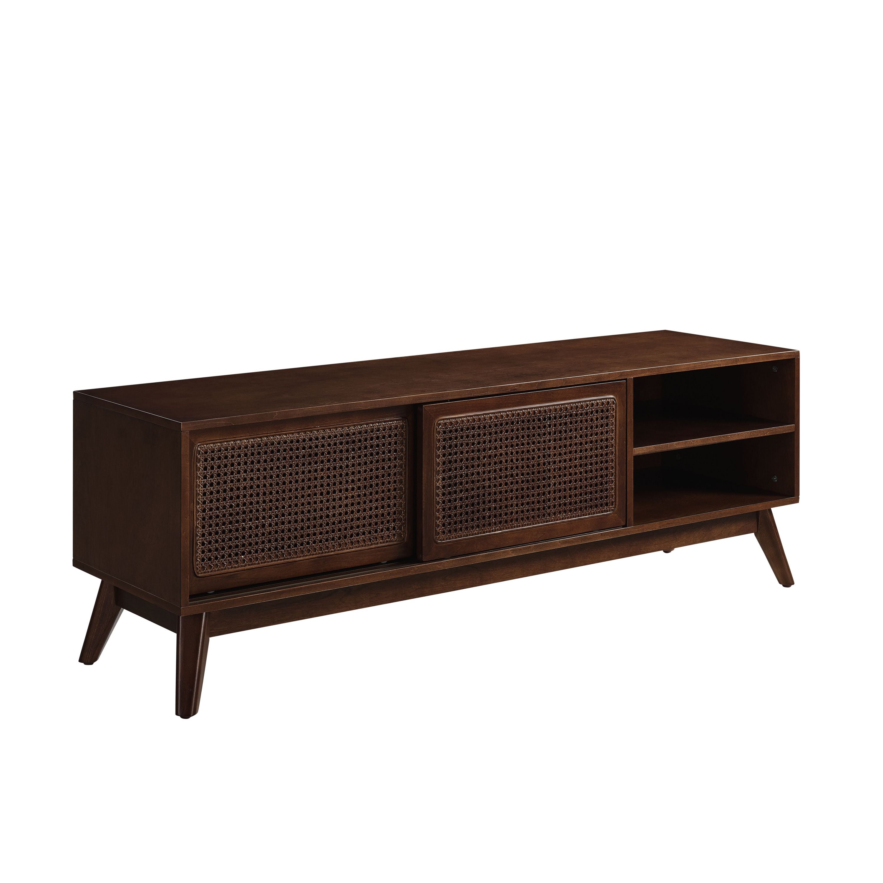 Boho mid-century TV stand side profile view