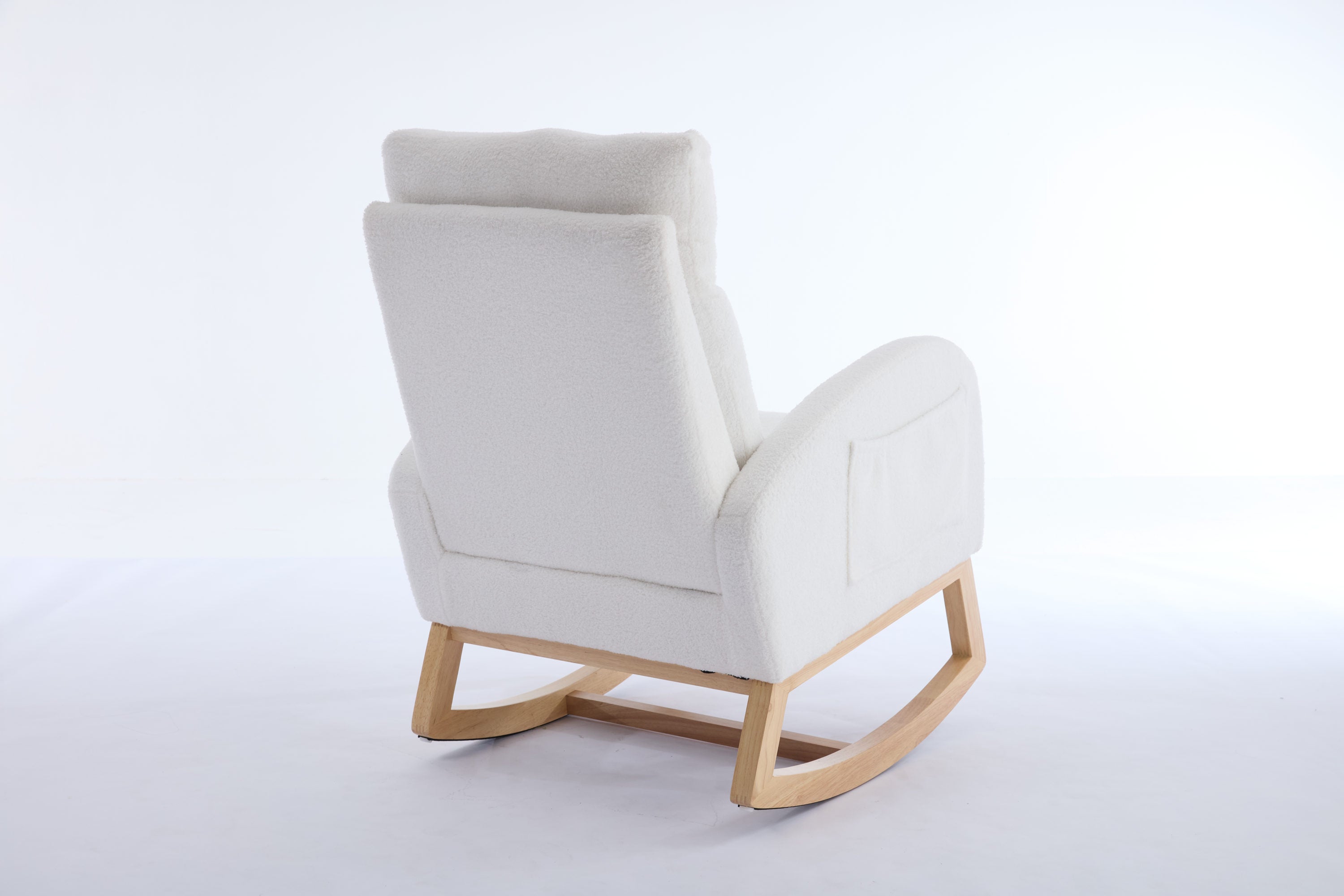 White rocking chair storage pocket and armrest detail