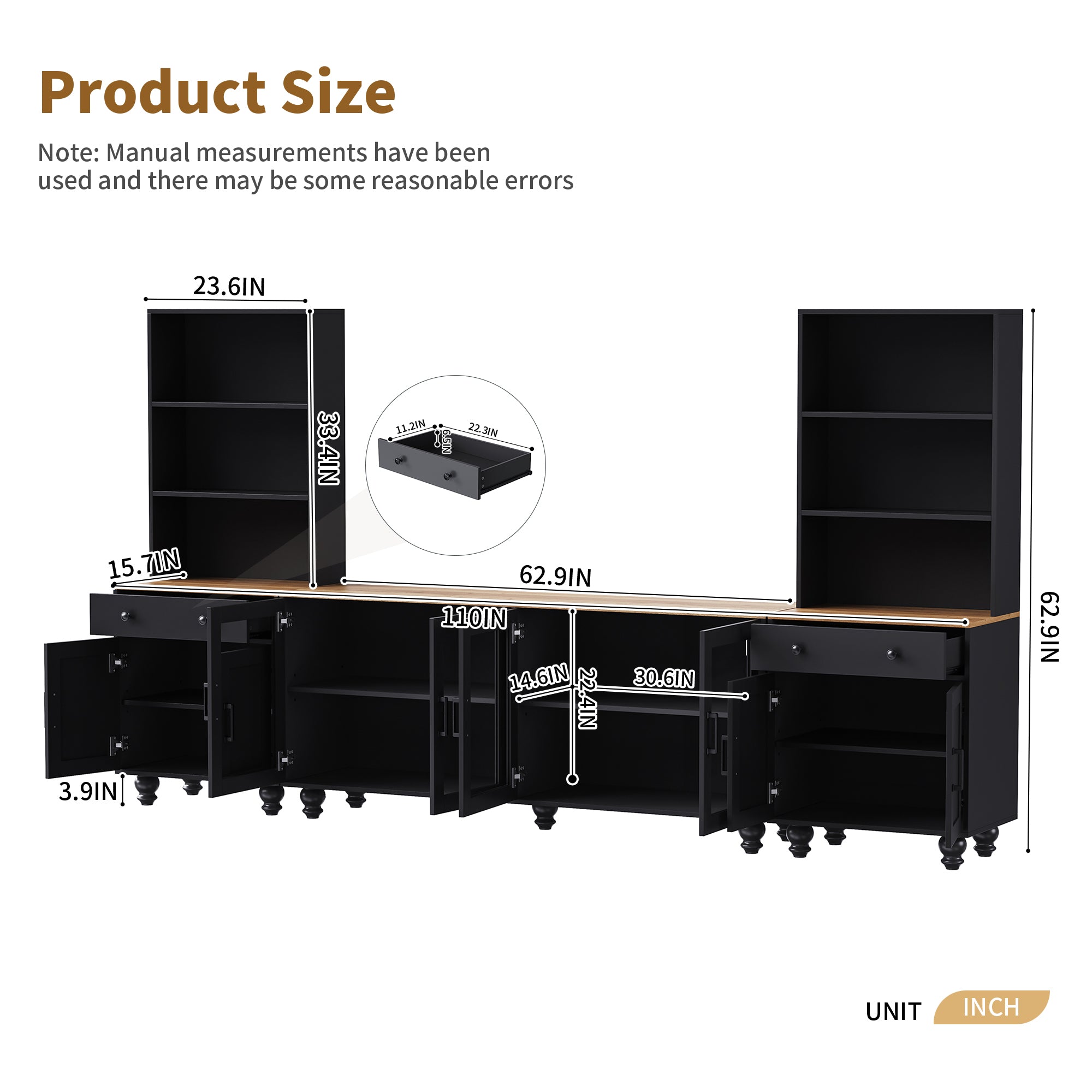 Farmhouse entertainment center with tempered glass doors and gourd legs