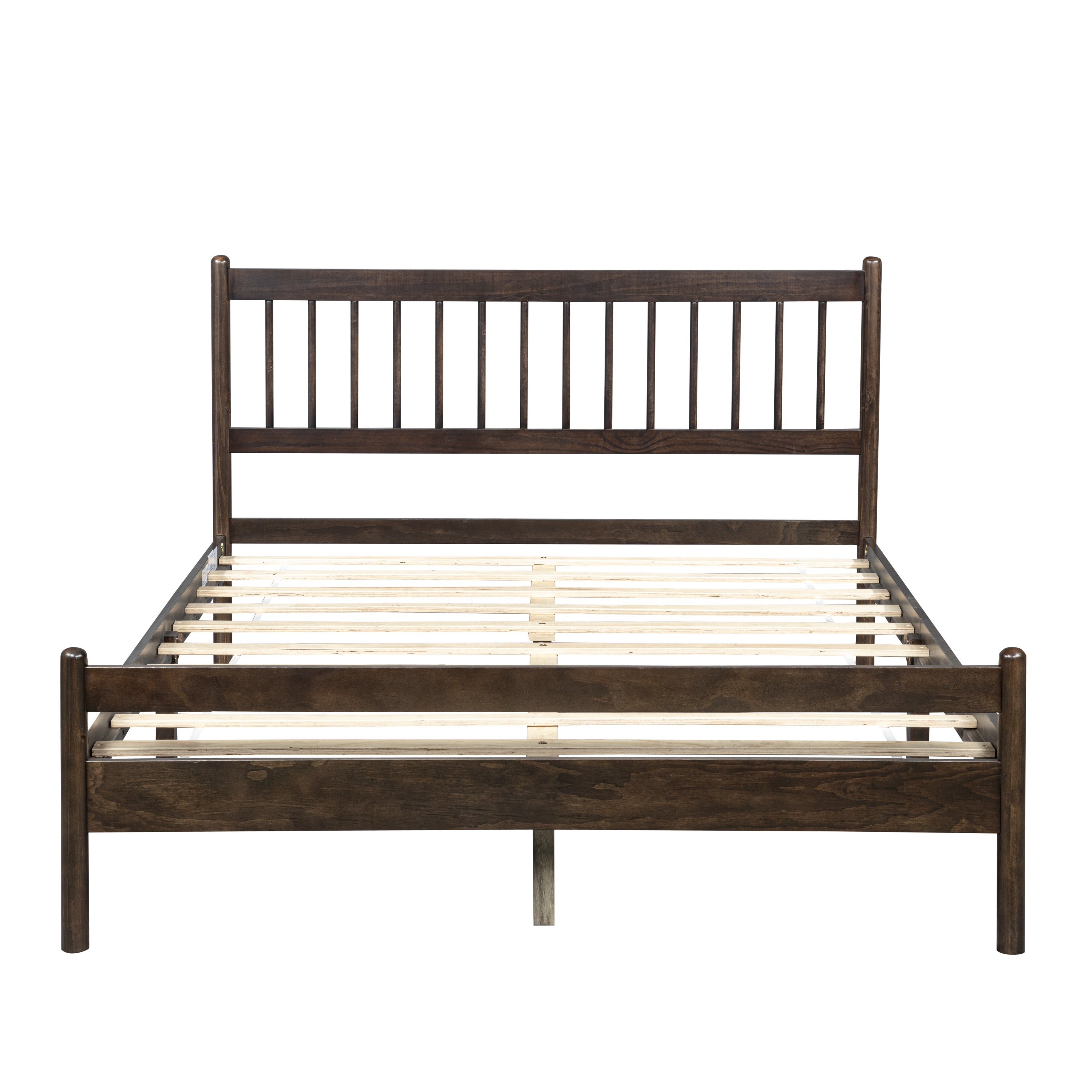 Traditional Style Queen Size Bed with Headboard and Footboard, Pinewood Bed with Strengthened Bed Frame ,Walnut