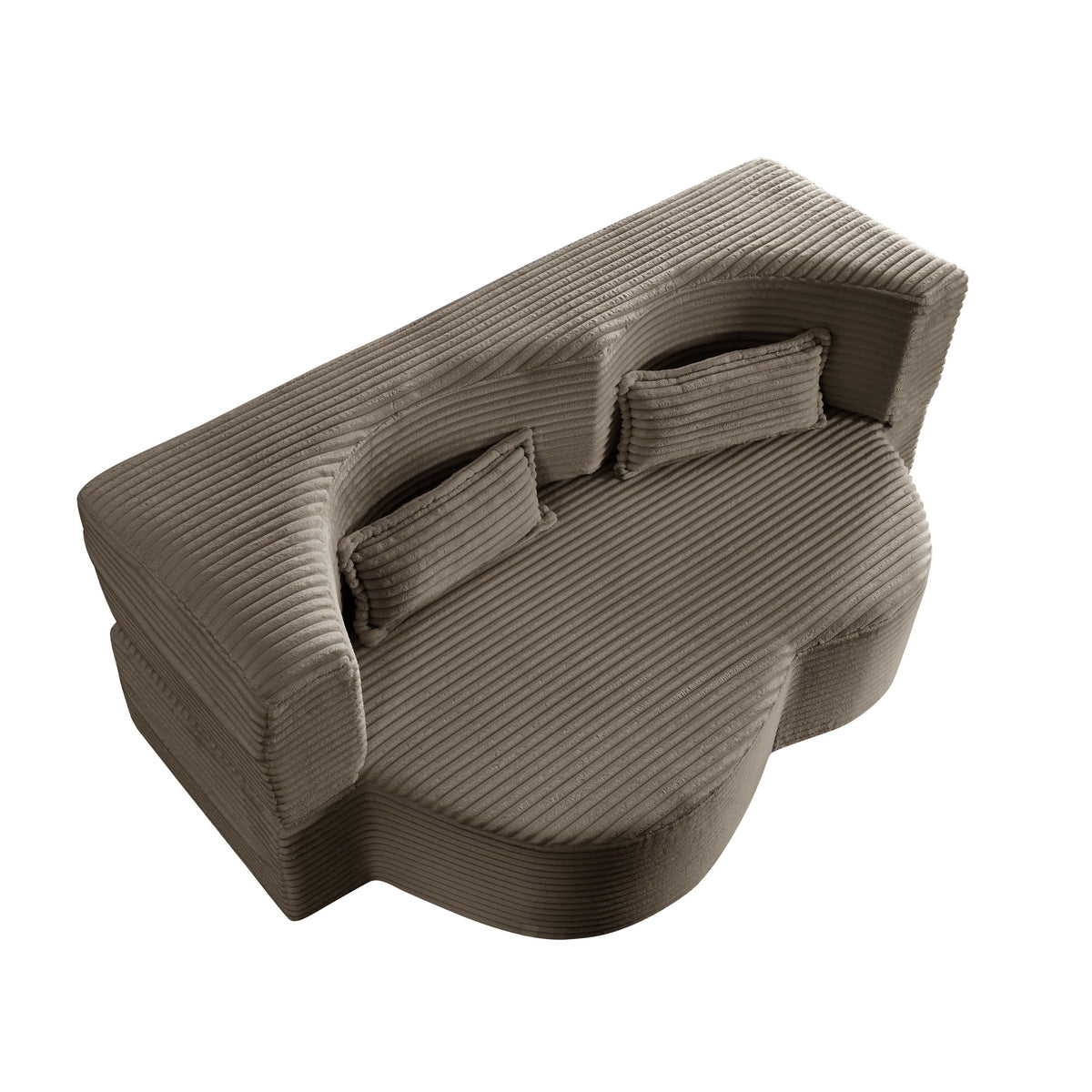 Modern Floor Sofa with 2 Pillows, Convertible Plush Corduroy Foam-Filled Sleeper Sofa Bed,15 ' Full Size Folding Mattress for Living Room, Guest Bed, no assembly required, Light Grey