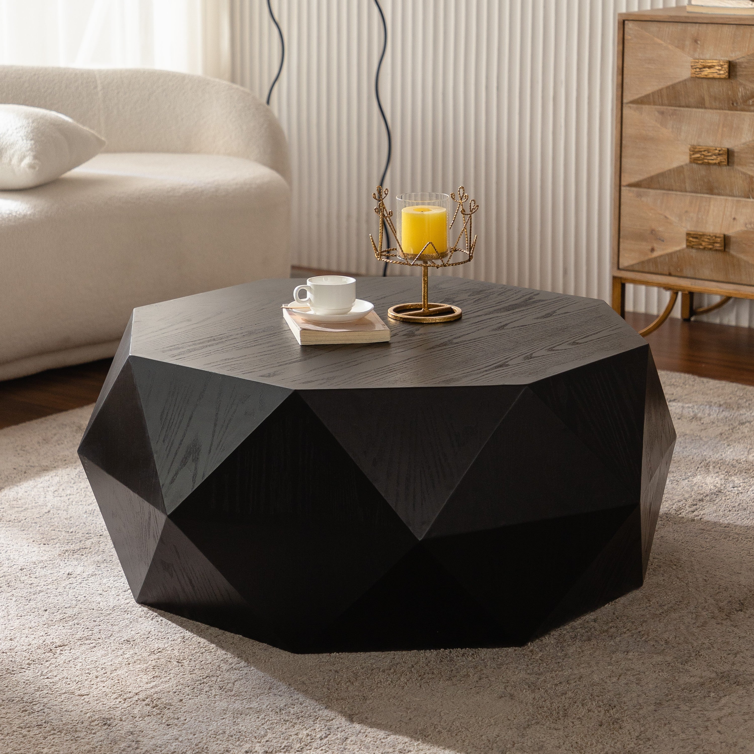 Vintage coffee table three-dimensional pattern detail close-up