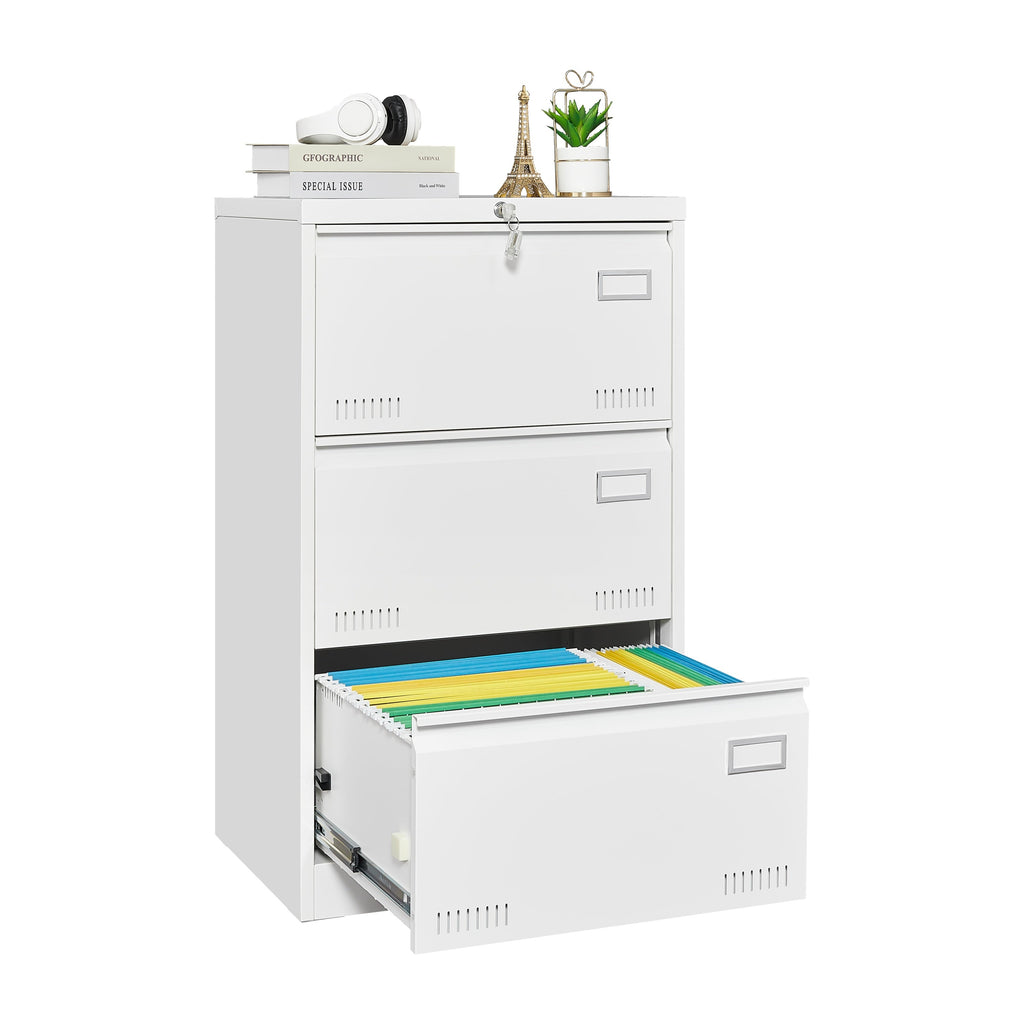 3-Drawer Metal Lateral File Cabinet with Lock