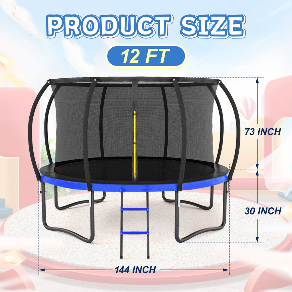Kids backyard trampoline with ladder and spring padding