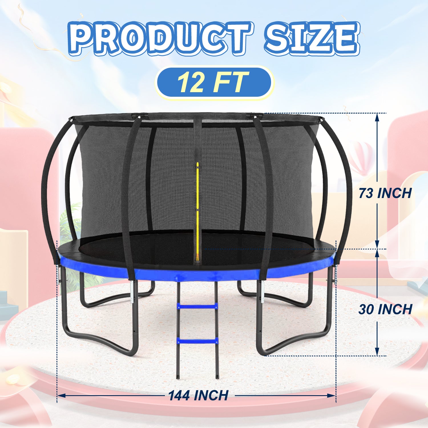 Kids backyard trampoline with ladder and spring padding