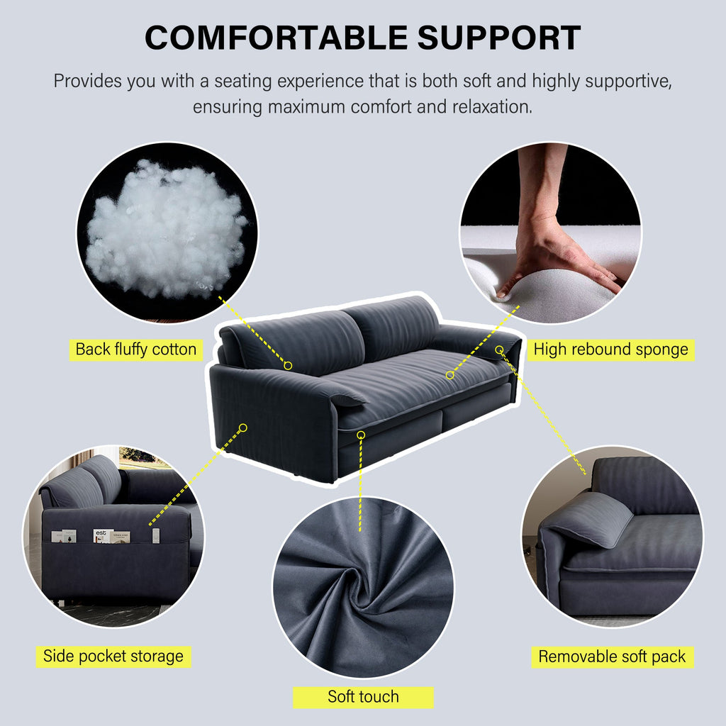 66' Queen Pull Out Sofa Bed, 3-in-1 Convertible Sleeper Sofa with Side Storage,Multi-Functional Velvet Loveseat Bed for Living Room, Black