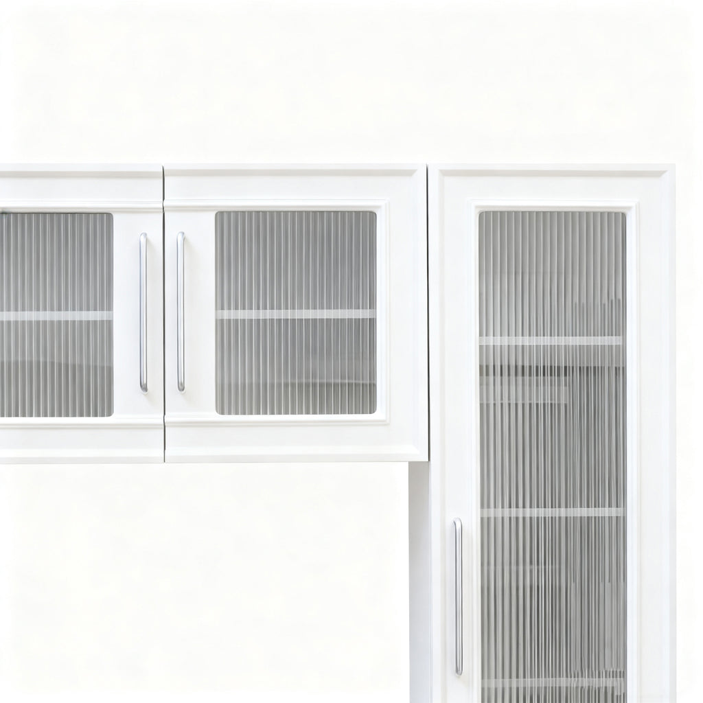 102-inch TV wall unit with silver metal handles angle view