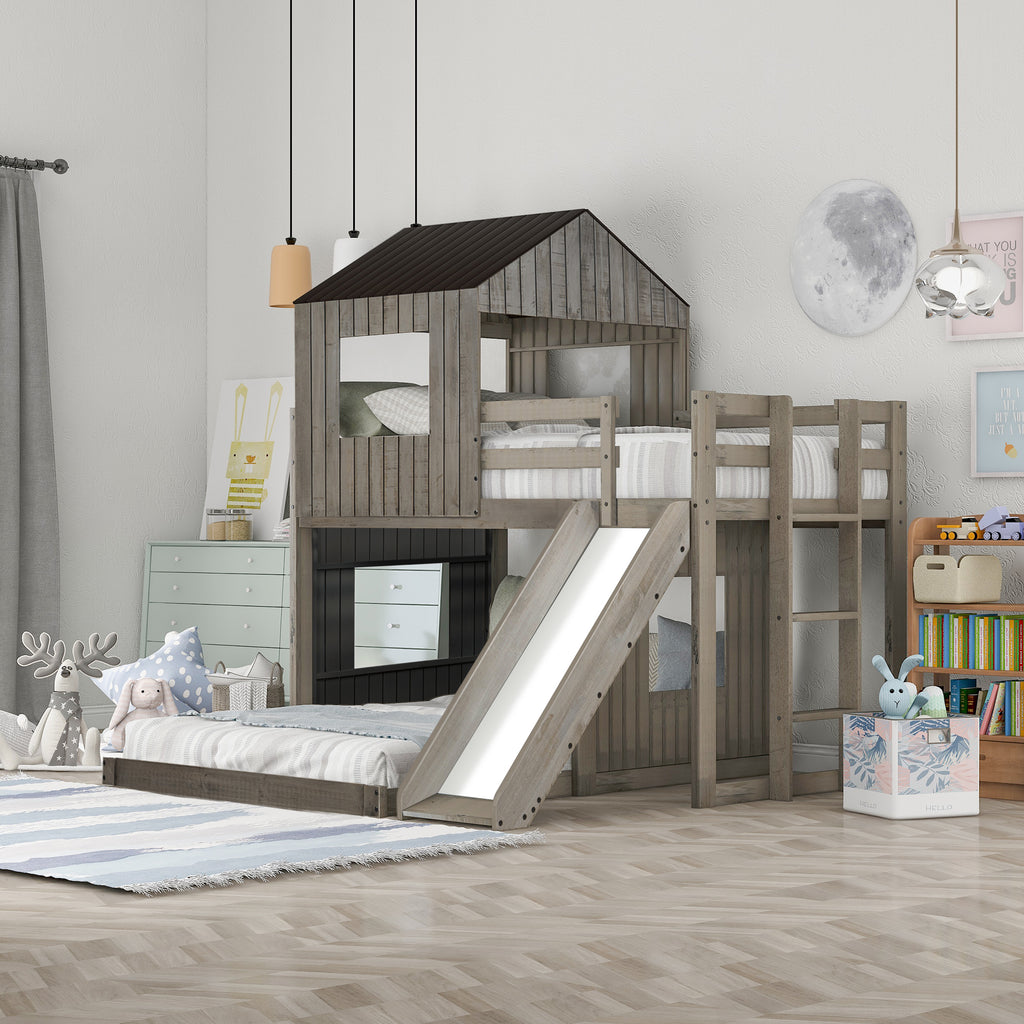 Twin over full bunk bed with ladder detail