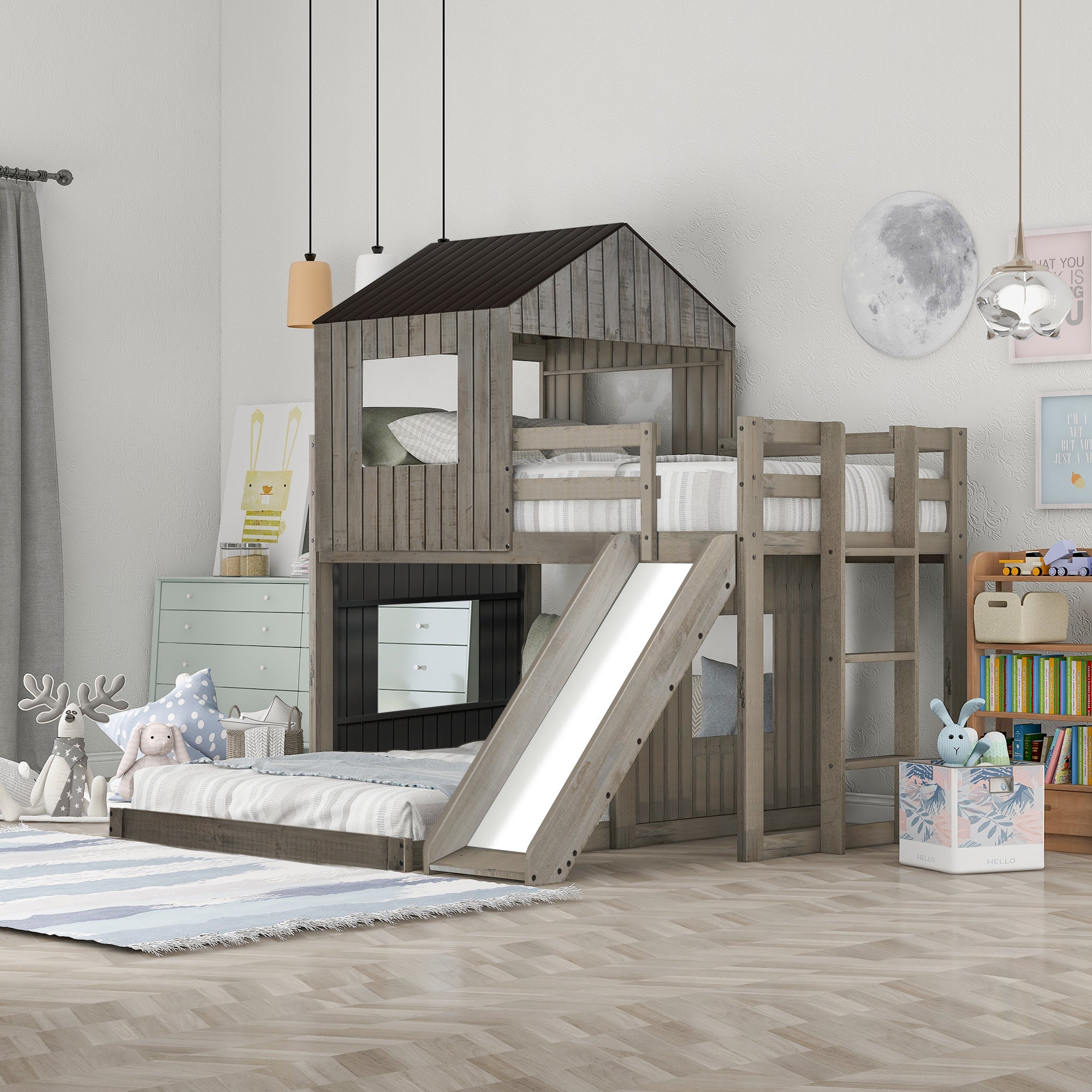 Twin over full bunk bed with ladder detail