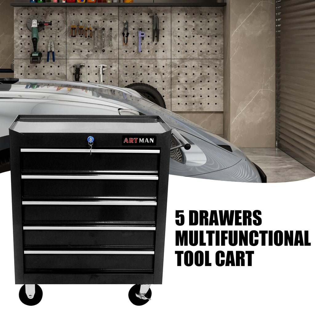5-Drawer Rolling Tool Cart — Lockable Multifunctional Tool Storage