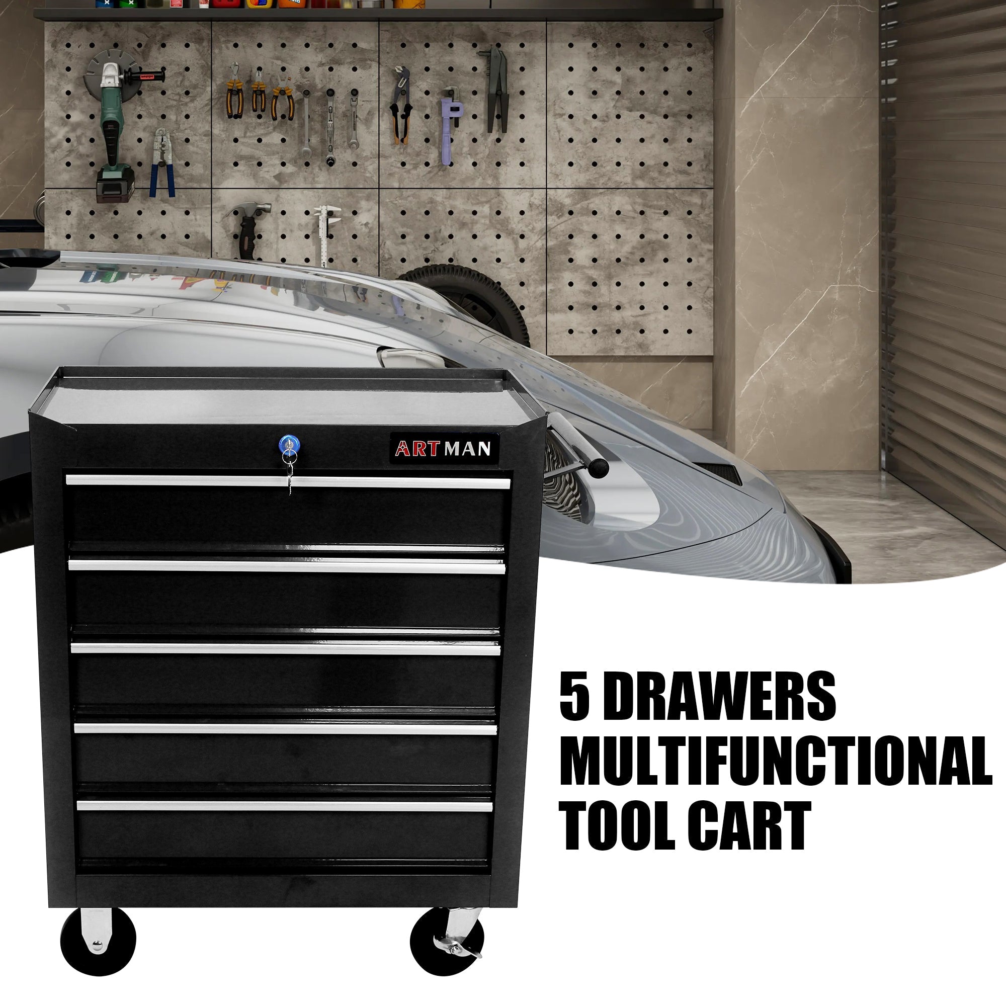 5-Drawer Rolling Tool Cart — Lockable Multifunctional Tool Storage