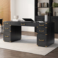 Black and gold executive desk with metal edge trim — front view