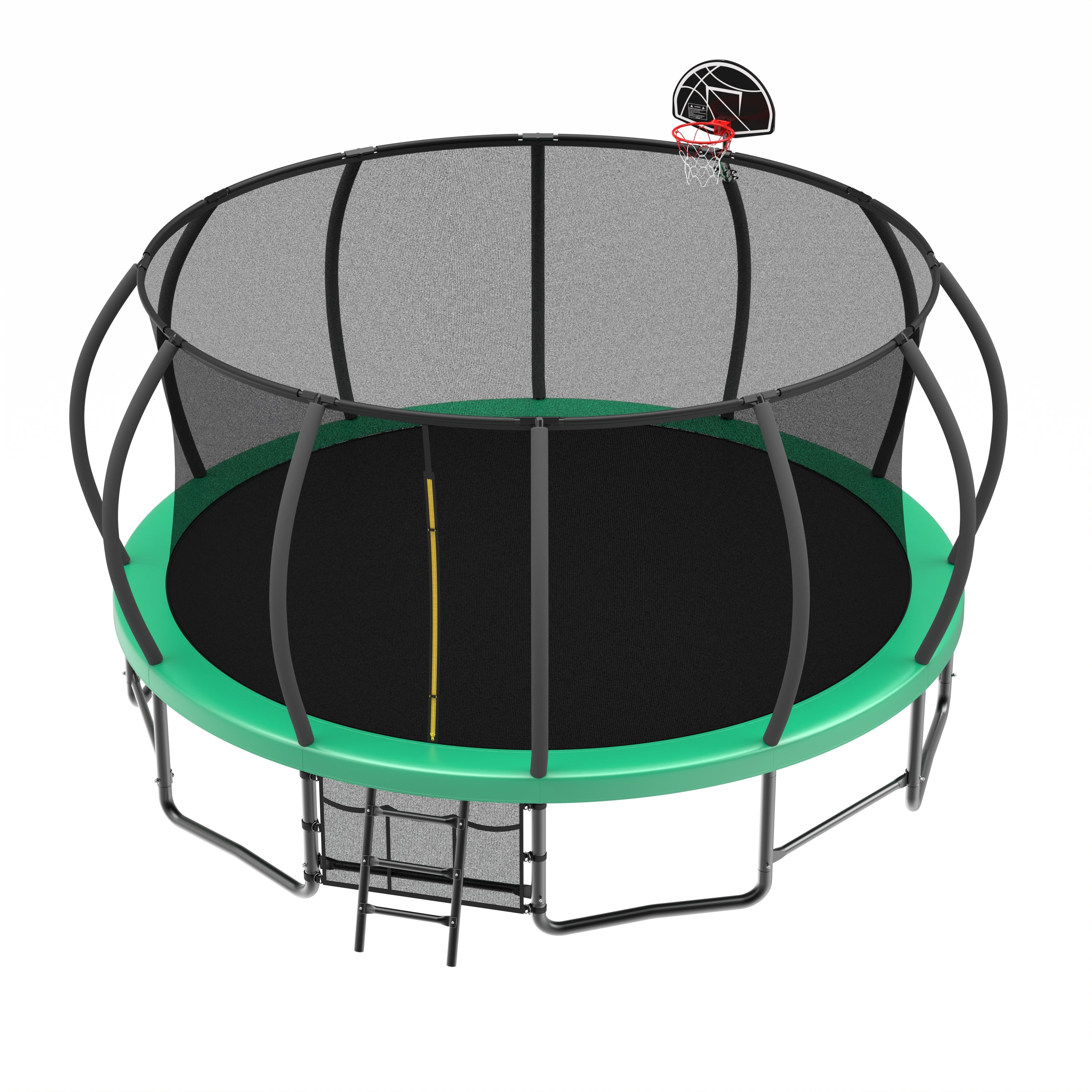 Galvanized steel pumpkin trampoline frame six W-shaped legs and balance bars detail