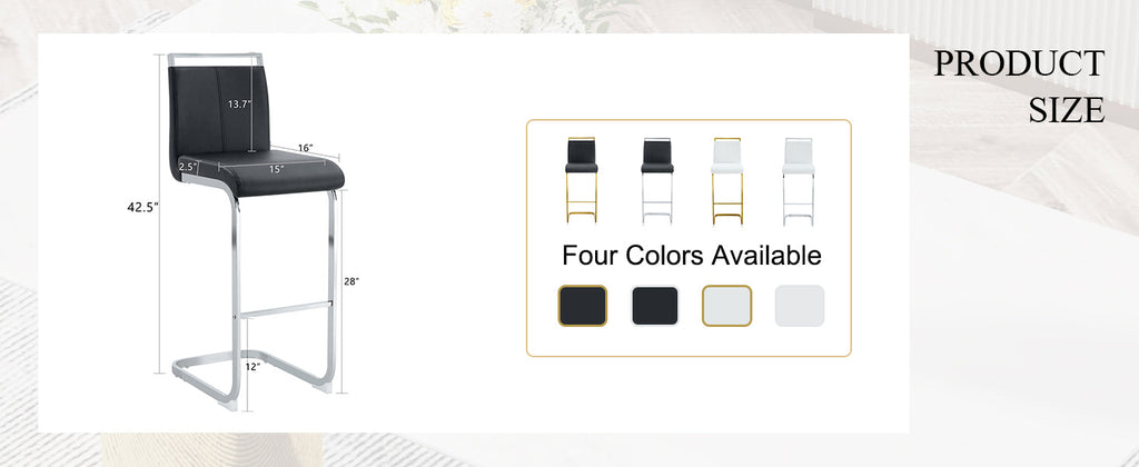 Modern and beautiful bar stool upholstered in PU leather with C-shaped silver metal legs for dining rooms, kitchens, terraces and guest office chairs.(set of 6) (white+PU)