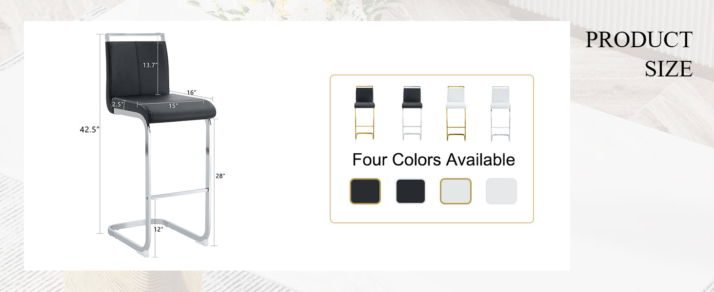 Modern and beautiful bar stool upholstered in PU leather with C-shaped silver metal legs for dining rooms, kitchens, terraces and guest office chairs.(set of 6) (white+PU)