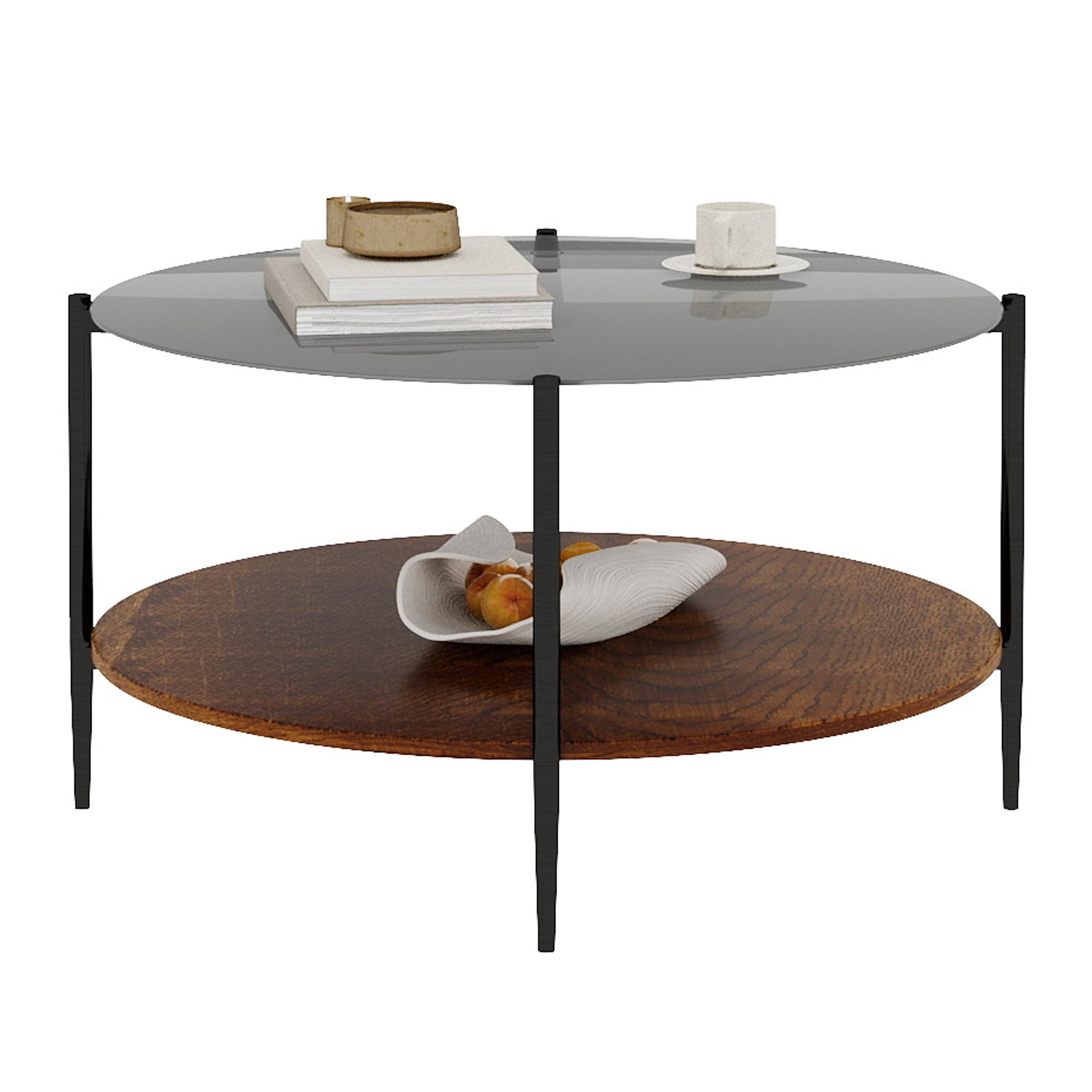 Black tempered glass coffee table glossy finish close-up