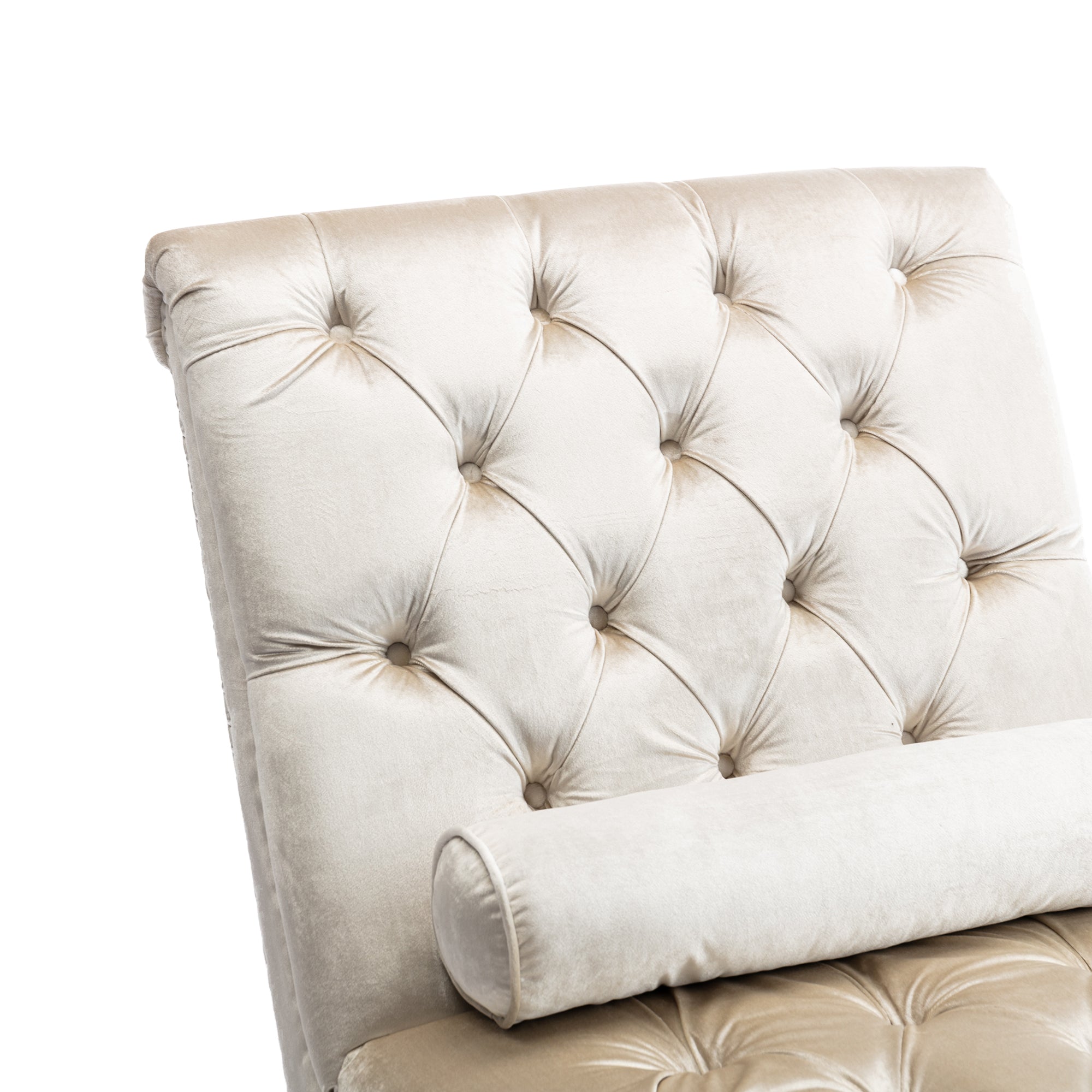 Velvet Chaise Lounge — Button-Tufted with Pillow