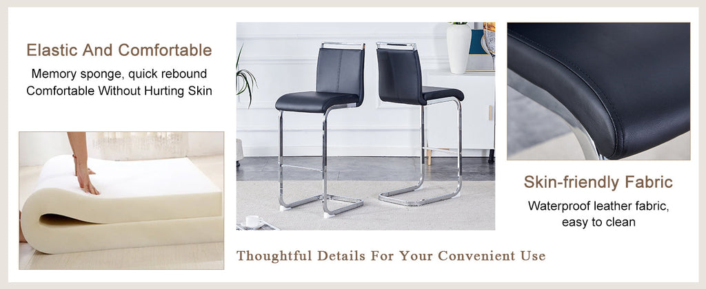 Modern and beautiful bar stool upholstered in PU leather with C-shaped silver metal legs for dining rooms, kitchens, terraces and guest office chairs.(set of 6) (white+PU)