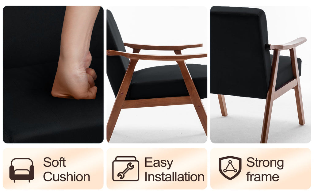 Velvet Mid-Century Wingback Accent Chair — Wood Frame & Thick Backrest