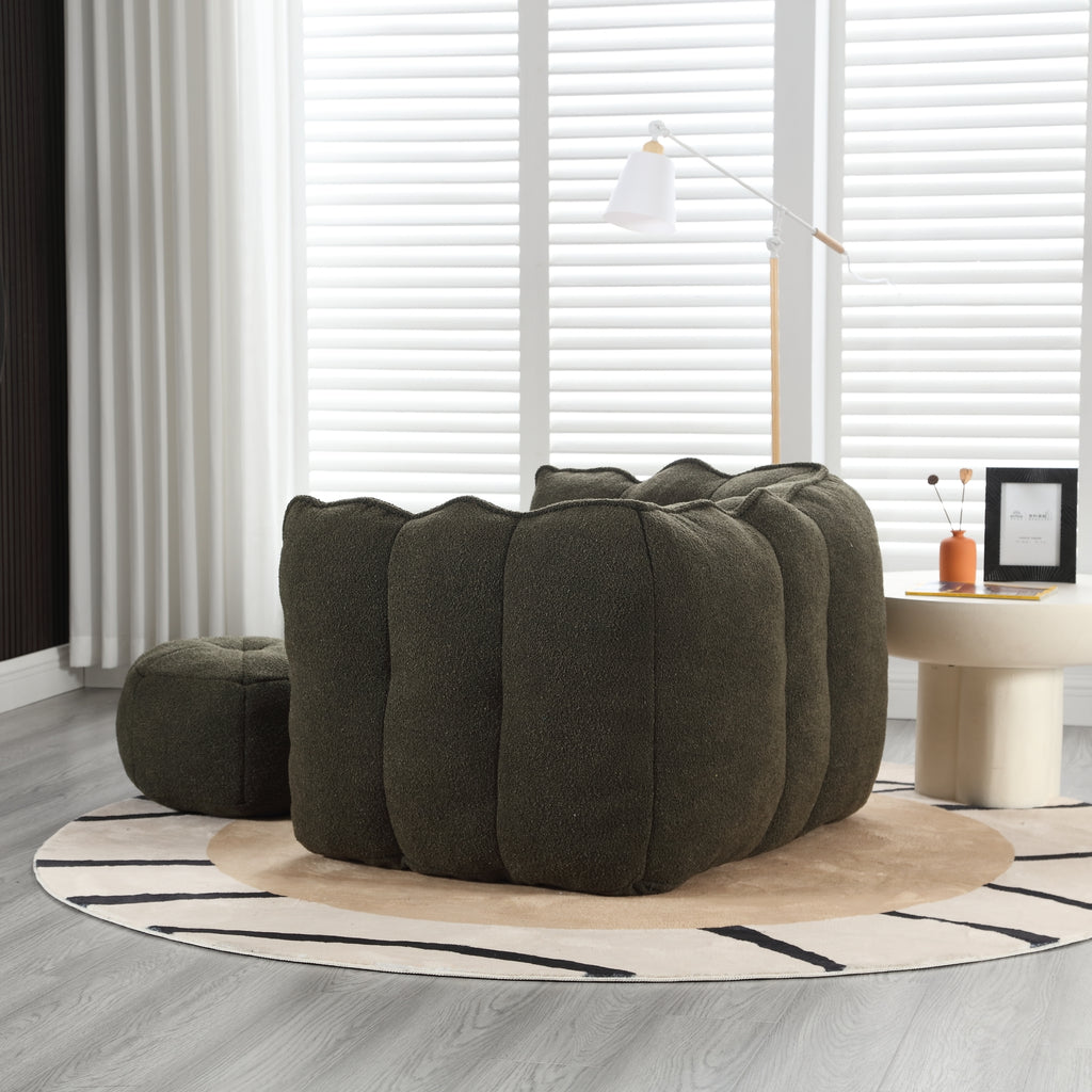 Bean bag chair with footstool side profile