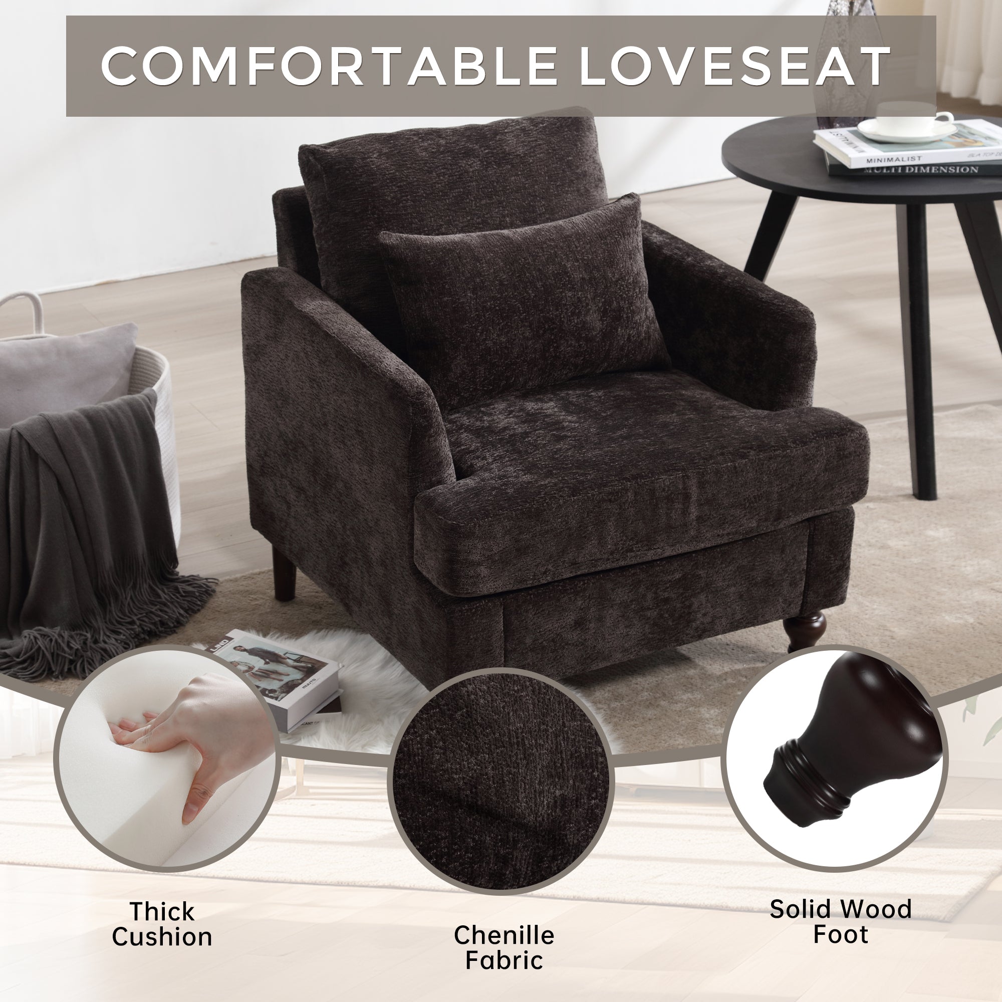 Black club chair scooped arms side profile