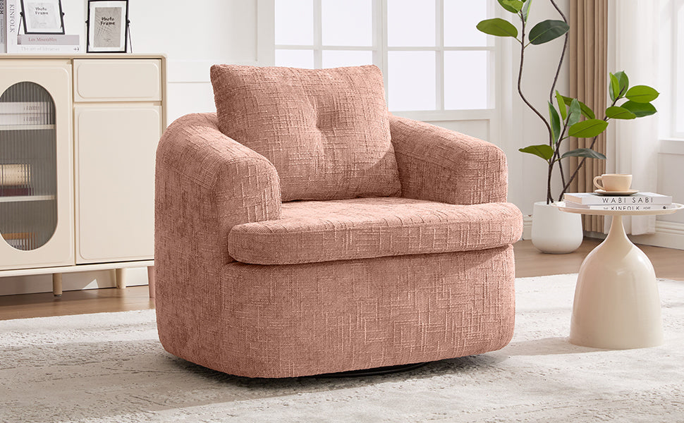 Chenille Swivel Barrel Chair — 360° Dual-Layer Cushion