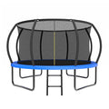 Blue 12-foot pumpkin-shaped trampoline with basketball hoop — front view
