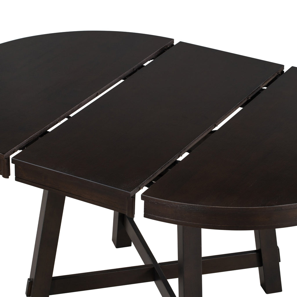 Round Extendable Dining Table — 16" Leaf, X-Base, Seats 6