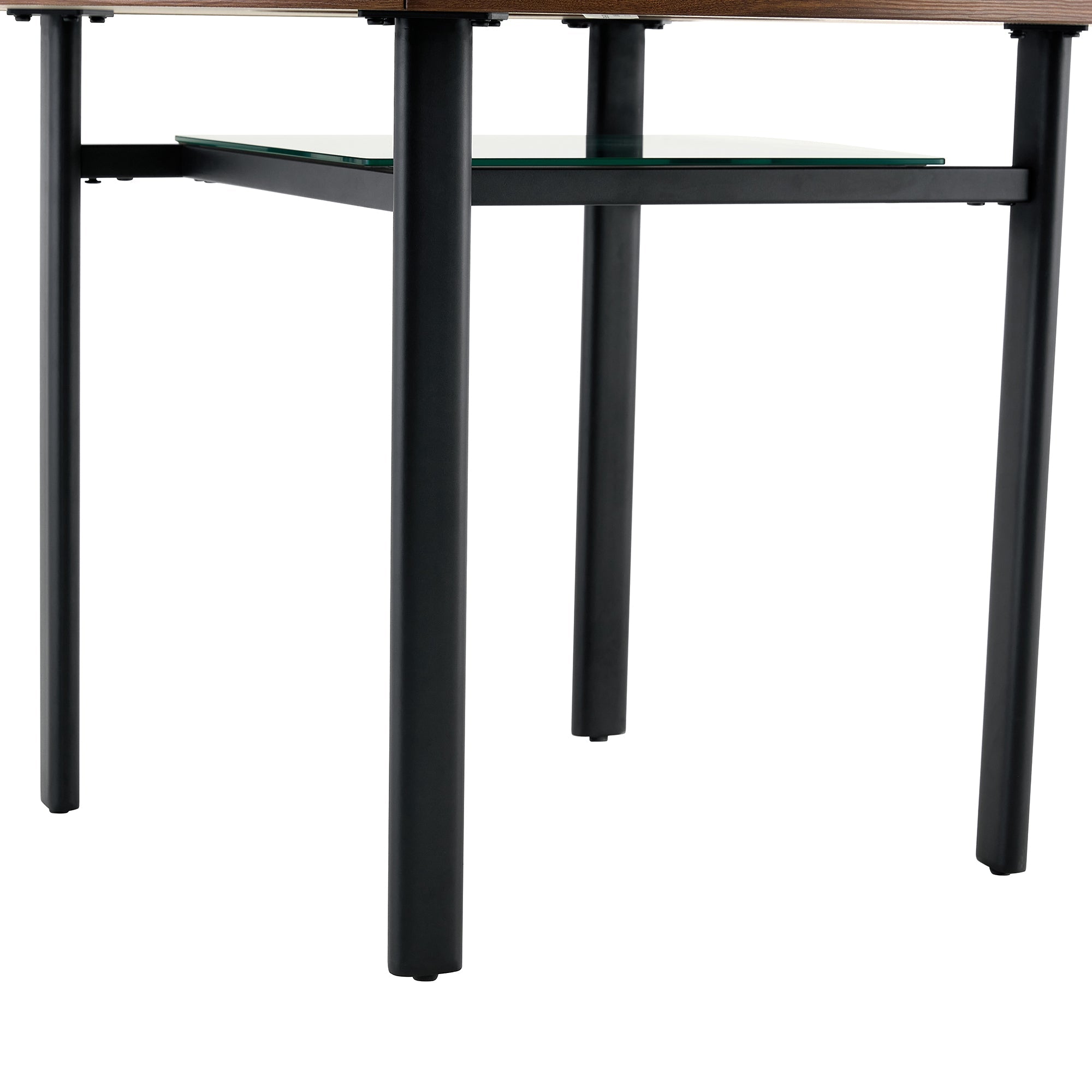 Table and chair set.42 inch modern minimalist brown wood grain round dining table set.Paired with 6 Black Artificial PU Chairs With Curved Widened Cushion Design. Suitable for dining rooms,office,etc.