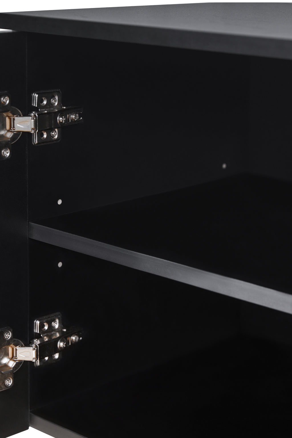 Black TV stand cabinet interior shelving