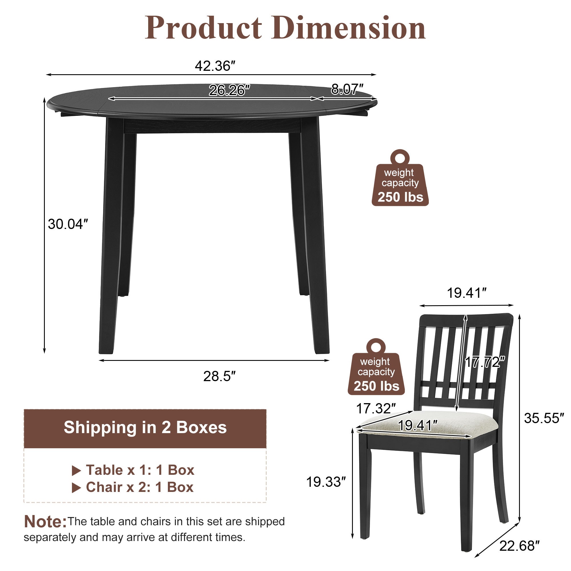 3-Piece Round Dining Table Set for 2 People, 1 Folding Wood Dining Table + 2 Upholstered Chairs, Space-Saving Design for Small Apartments and Dining Areas -LIGHT BROWN